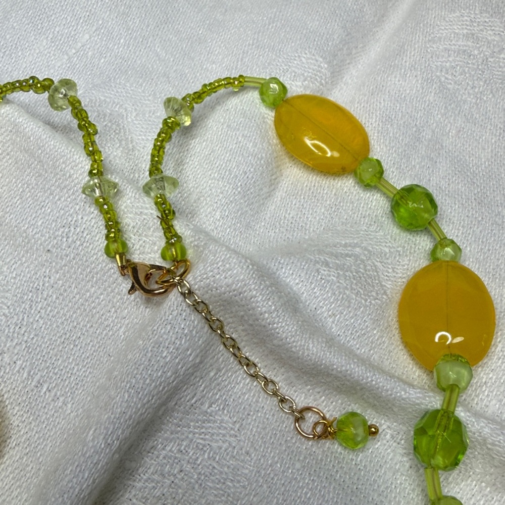 Vintage Green Frog Necklace & Earrings with Vintage Glass Yellow & Green Accents - Picture 6 of 6